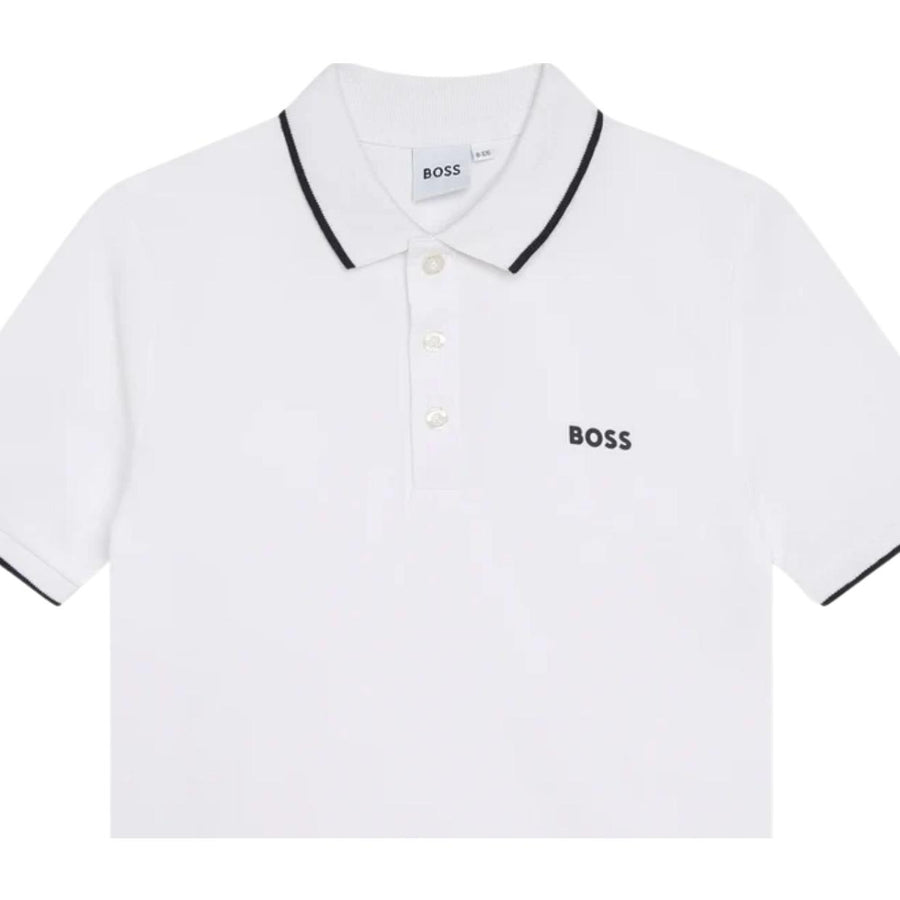 BOSS Kids Contrast Logo White Polo Shirt