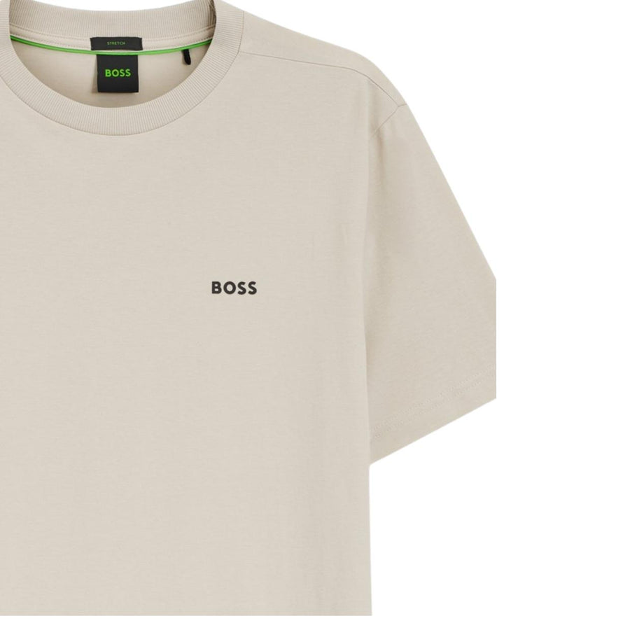 BOSS Regular Fit Contrast Logo Cotton Blend Light Beige T-Shirt