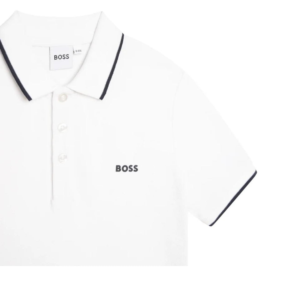 BOSS Kids Contrast Logo White Polo Shirt