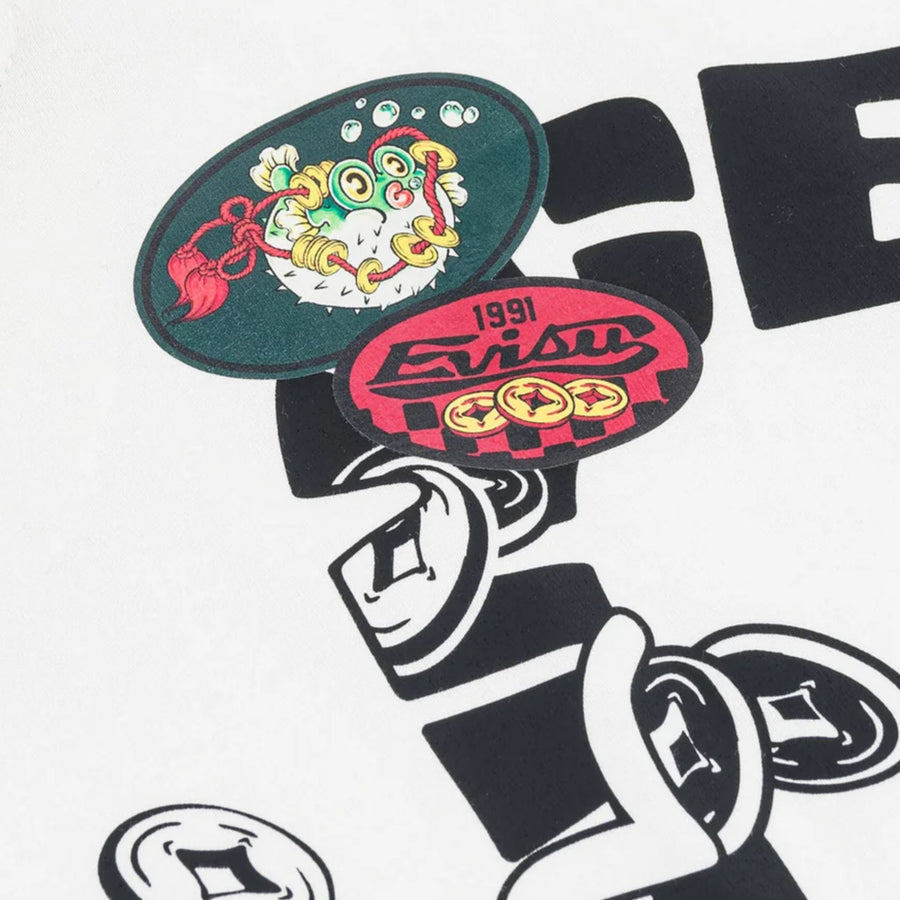EVISU Printed Multi Badge Fortune Daicock Off White T-Shirt