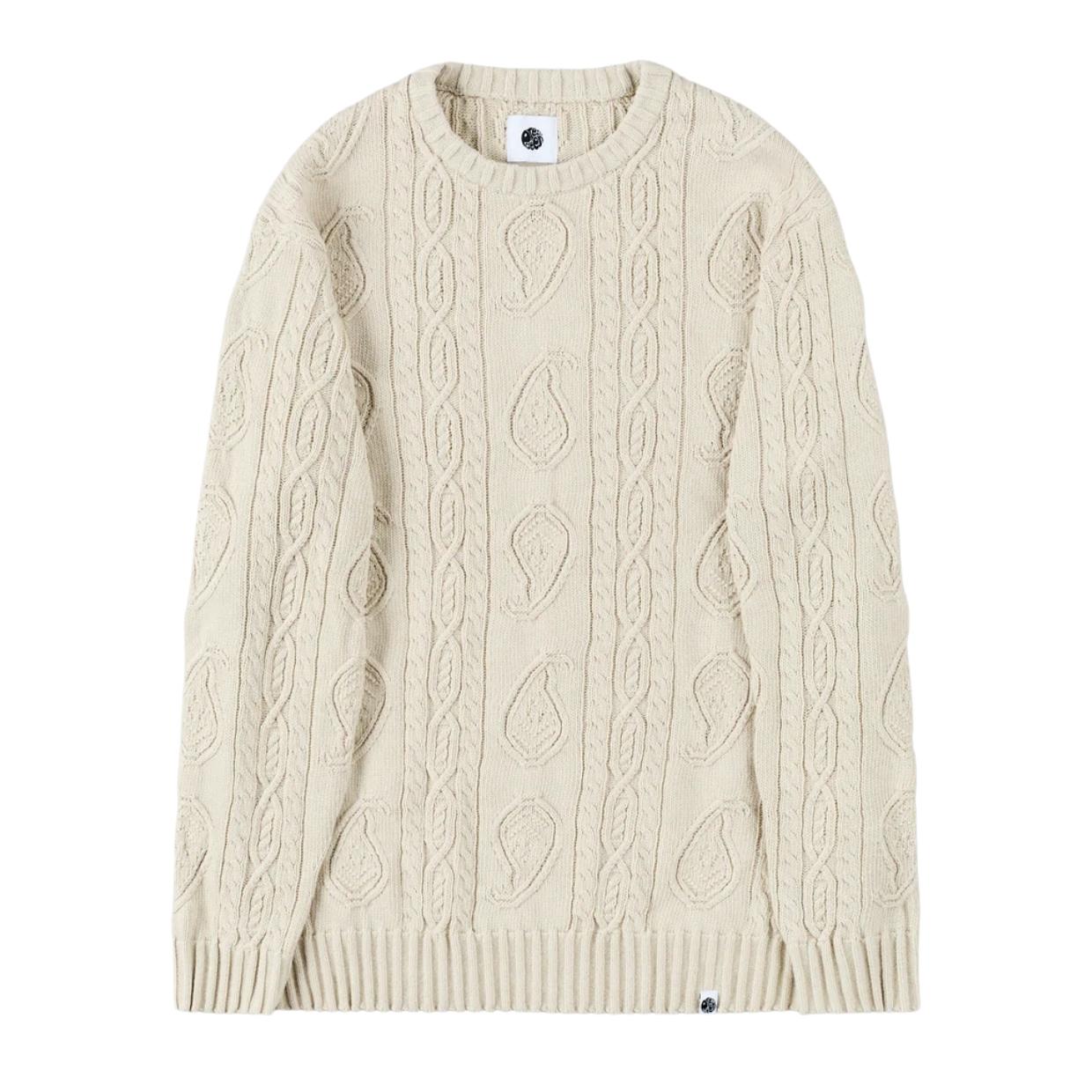 Pretty Green Marlybone Paisley Cable Knit Stone Sweatshirt