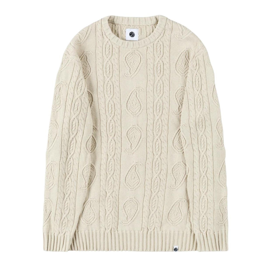 Pretty Green Marlybone Paisley Cable Knit Stone Sweatshirt