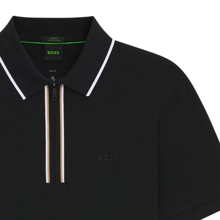 BOSS Philix GOC Stretch Cotton Slim Fit Black Polo Shirt