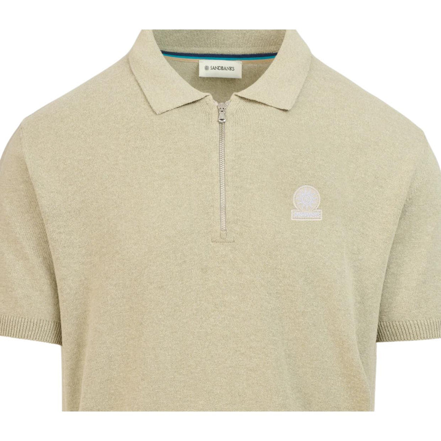 Sandbanks Logo Badge Stone Half Zip Knitted Polo Shirt