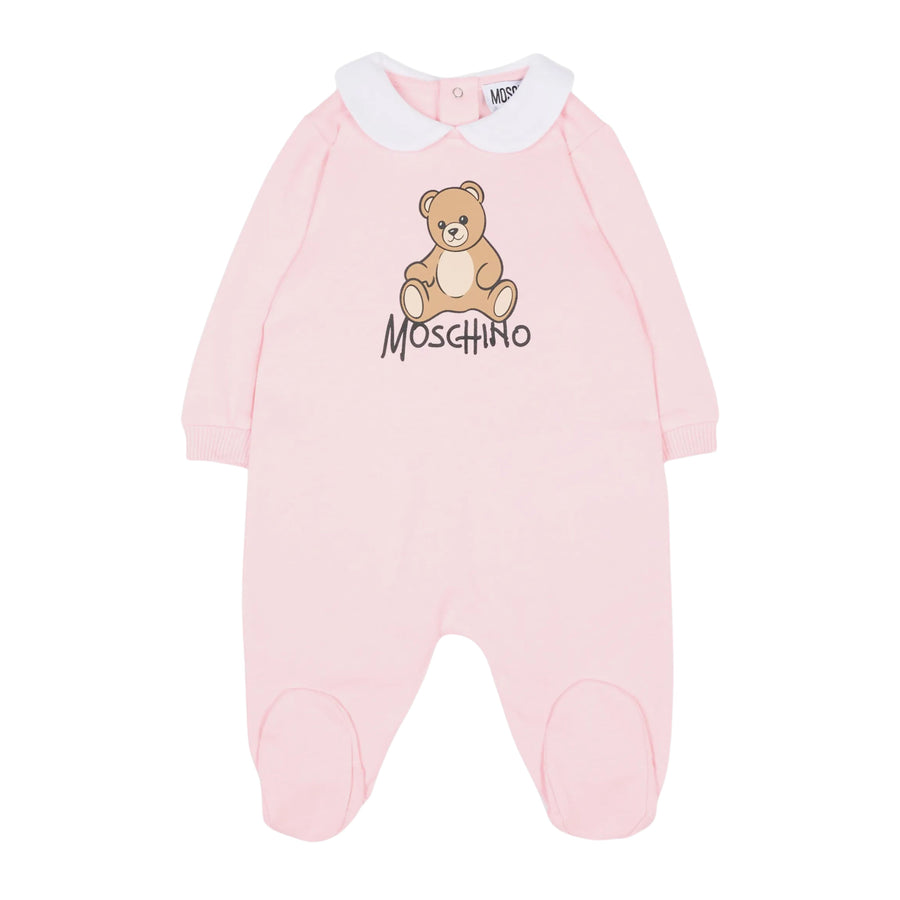 Moschino Baby Teddy Bear Pink Cotton Babygrow