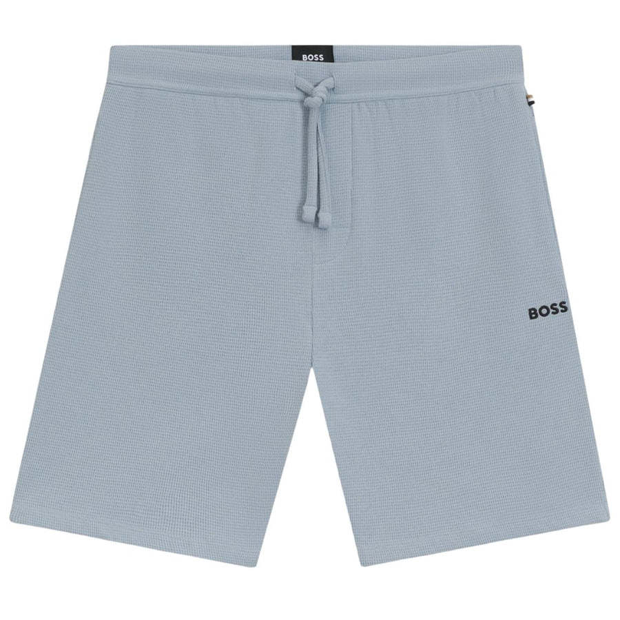 BOSS Embroidered Logo Cotton-Blend Waffle Light Blue Shorts