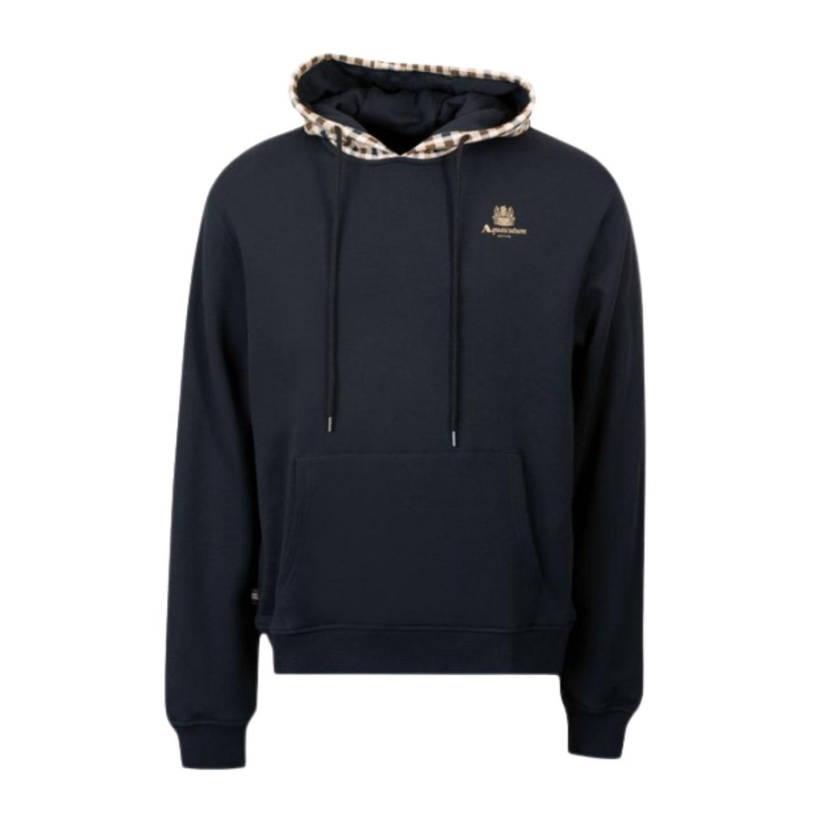 Aquascutum Active Club Check Navy Fleece Hoodie