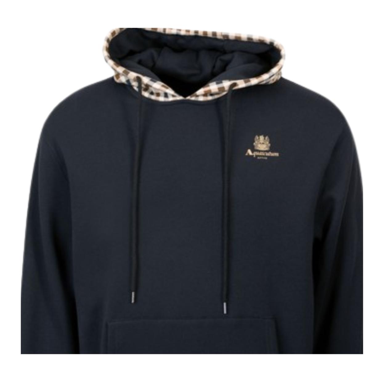 Aquascutum Active Club Check Navy Fleece Hoodie