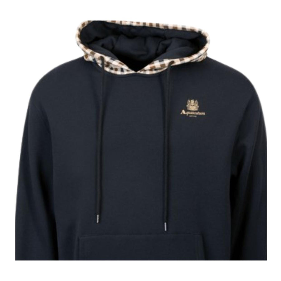 Aquascutum Active Club Check Navy Fleece Hoodie