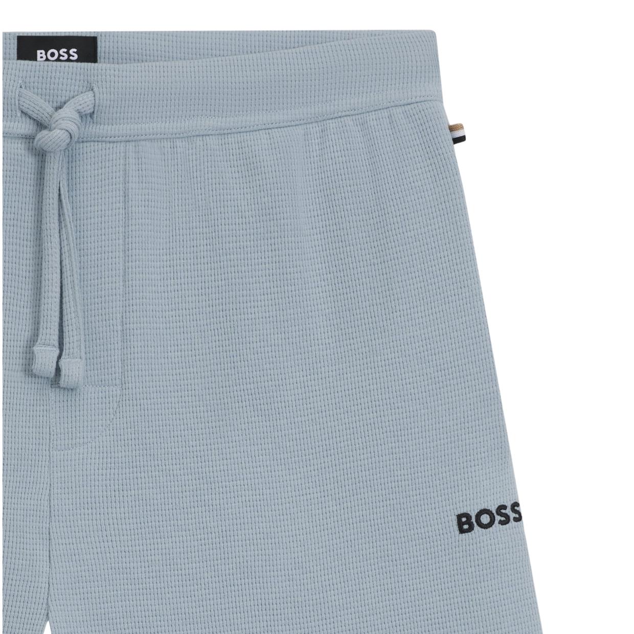 BOSS Embroidered Logo Cotton-Blend Waffle Light Blue Shorts