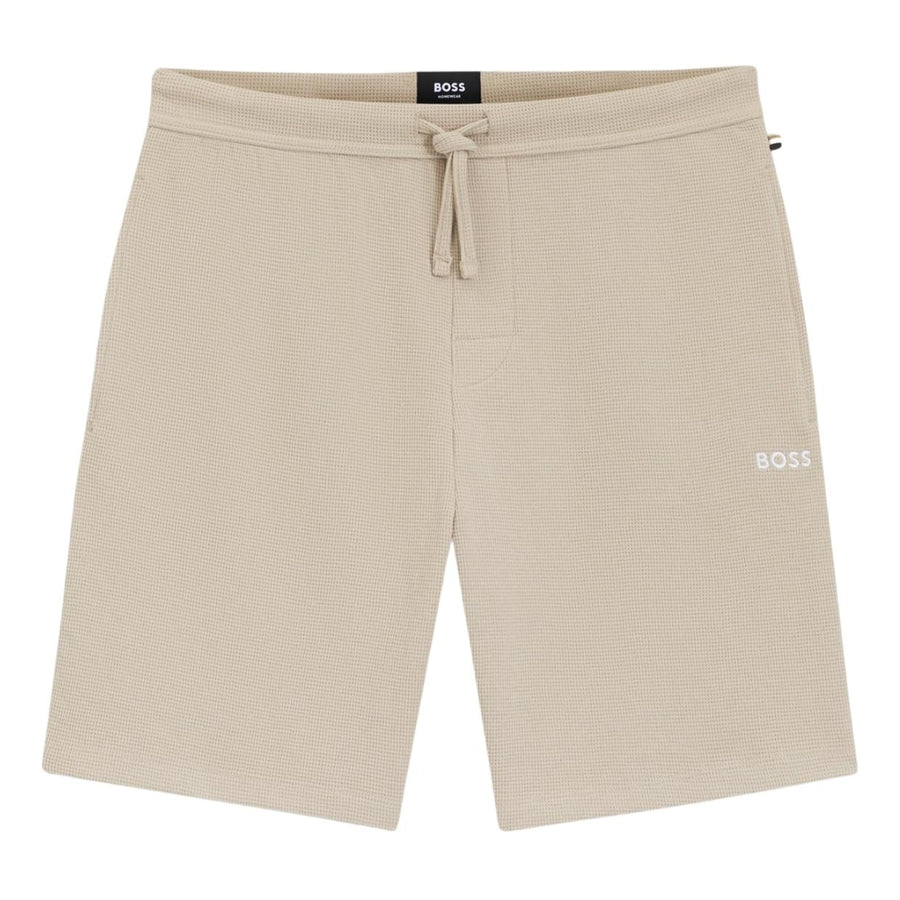 BOSS Embroidered Logo Cotton-Blend Waffle Light Beige Shorts