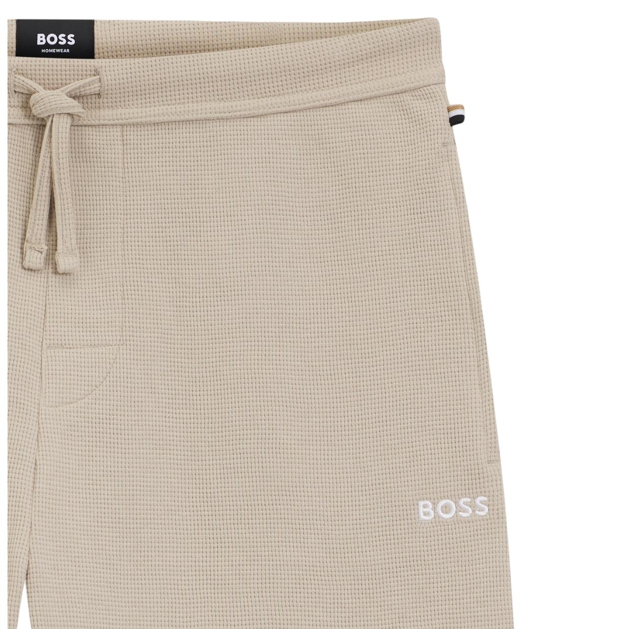 BOSS Embroidered Logo Cotton-Blend Waffle Light Beige Shorts