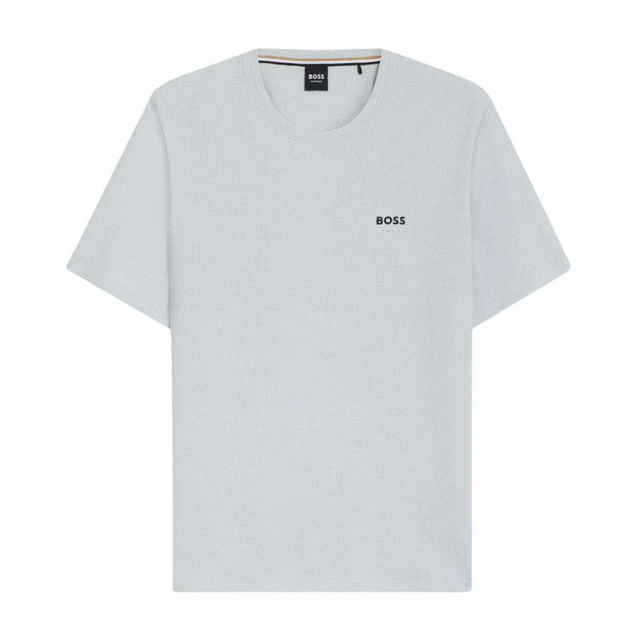 BOSS Embroidered Logo Cotton-Blend Waffle Light Blue T-Shirt