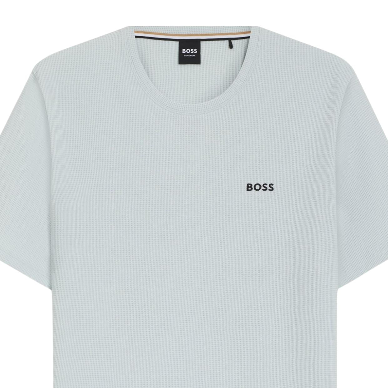 BOSS Embroidered Logo Cotton-Blend Waffle Light Blue T-Shirt