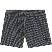 BOSS Logo Badge Micro Print Grey Swim Shorts