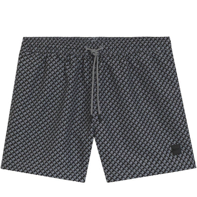 BOSS Logo Badge Micro Print Grey Swim Shorts