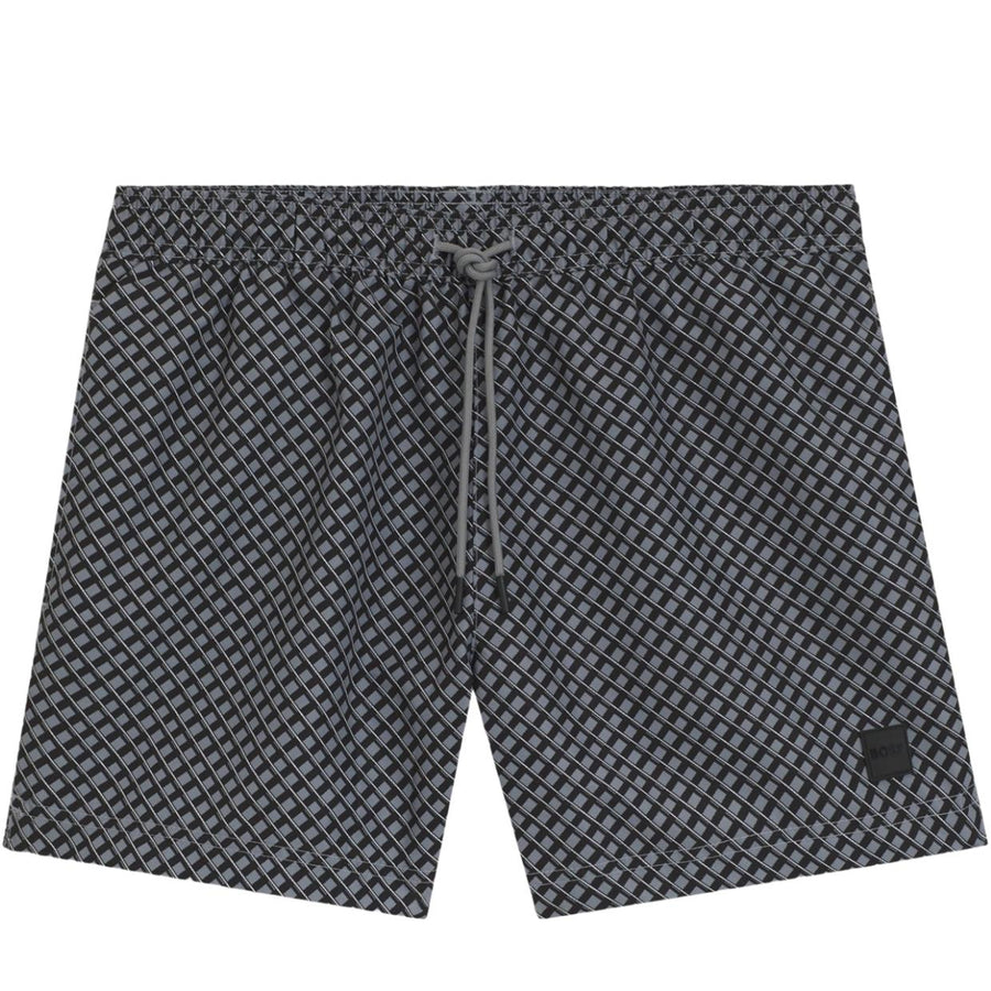 BOSS Logo Badge Micro Print Grey Swim Shorts