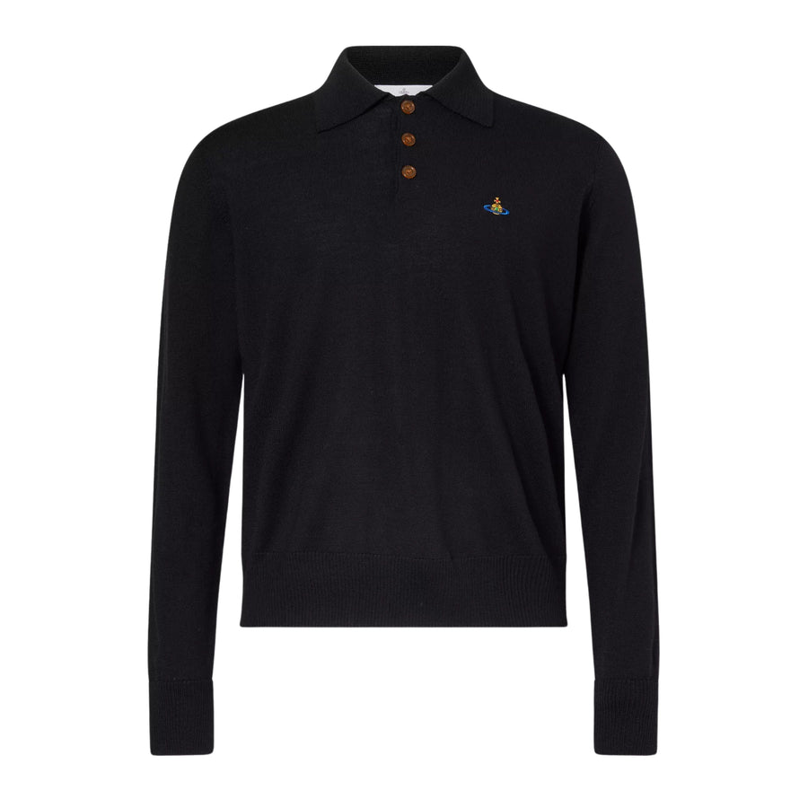 Vivienne Westwood Mark Long Sleeve Black Wool Polo Shirt