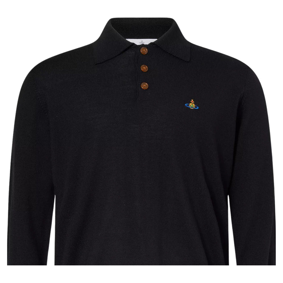 Vivienne Westwood Mark Long Sleeve Black Wool Polo Shirt