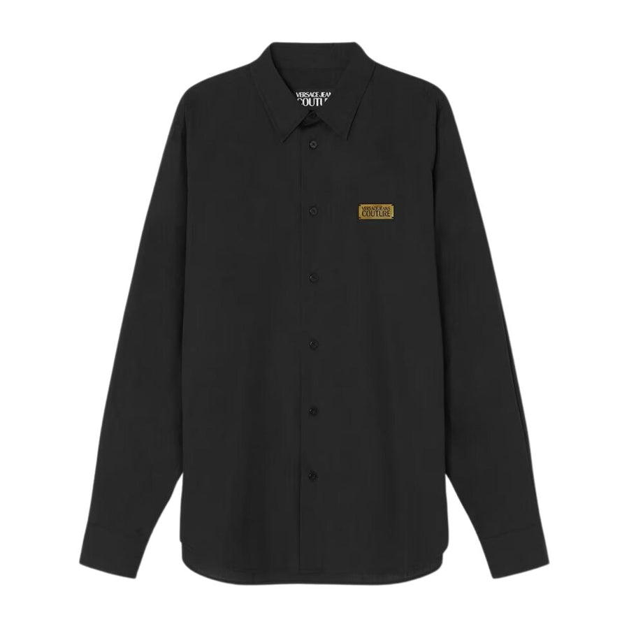 Versace Jeans Couture Metal Logo Black Poplin Shirt Versace Jeans Couture Metal Logo Black Poplin Shirt