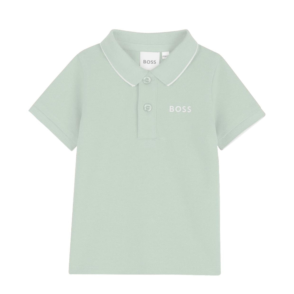 BOSS Kids Print Logo Sprout Green Cotton Pique Polo Shirt