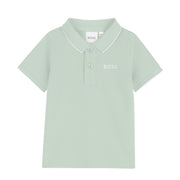 BOSS Kids Print Logo Sprout Green Cotton Pique Polo Shirt