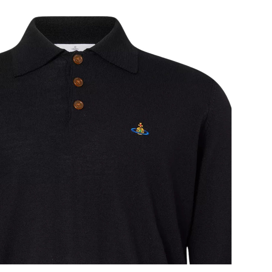 Vivienne Westwood Mark Long Sleeve Black Wool Polo Shirt