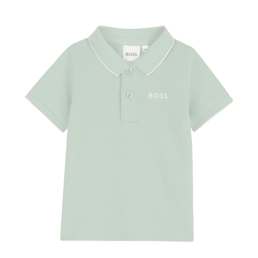 BOSS Baby Print Logo Sprout Green Cotton Pique Polo Shirt