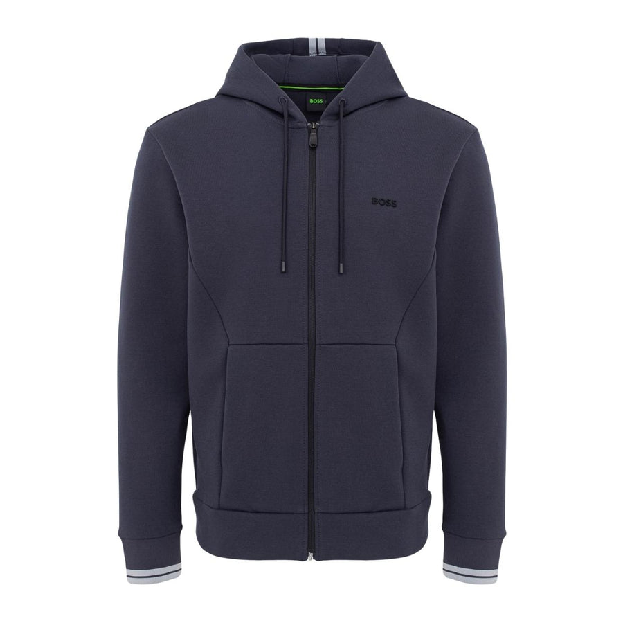 BOSS Cotton Blend Stripe Navy Zip-Up Hoodie
