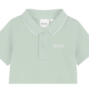 BOSS Baby Print Logo Sprout Green Cotton Pique Polo Shirt