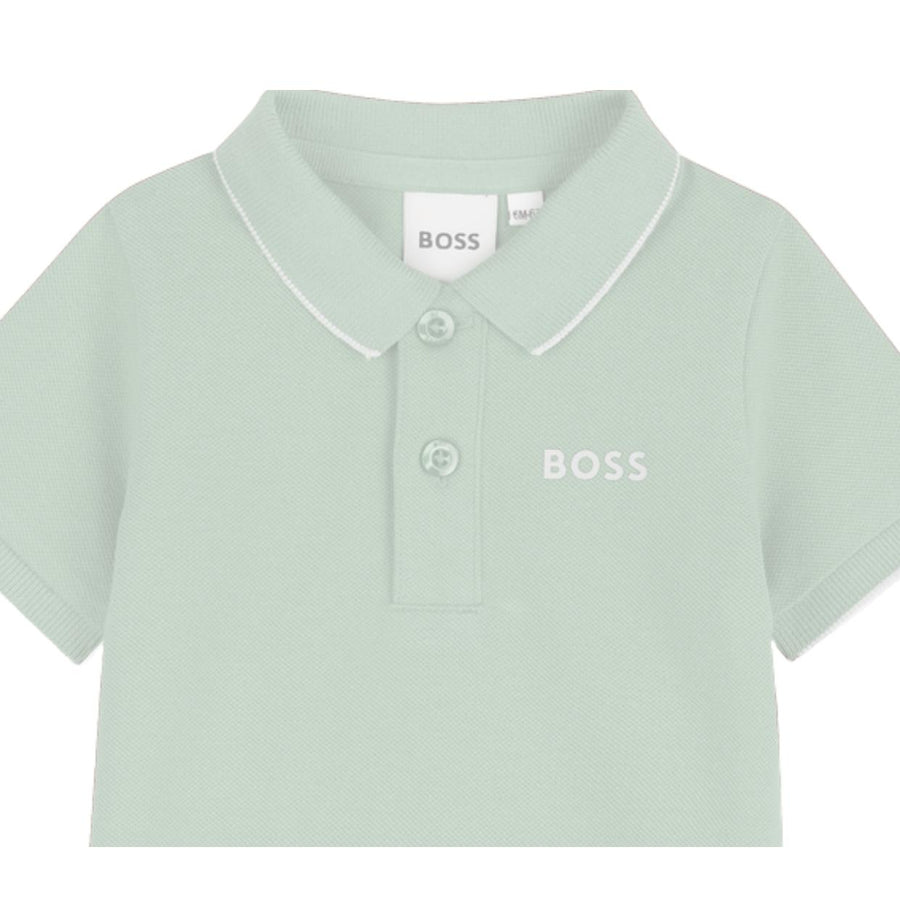 BOSS Baby Print Logo Sprout Green Cotton Pique Polo Shirt