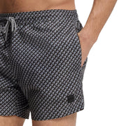 BOSS Logo Badge Micro Print Grey Swim Shorts