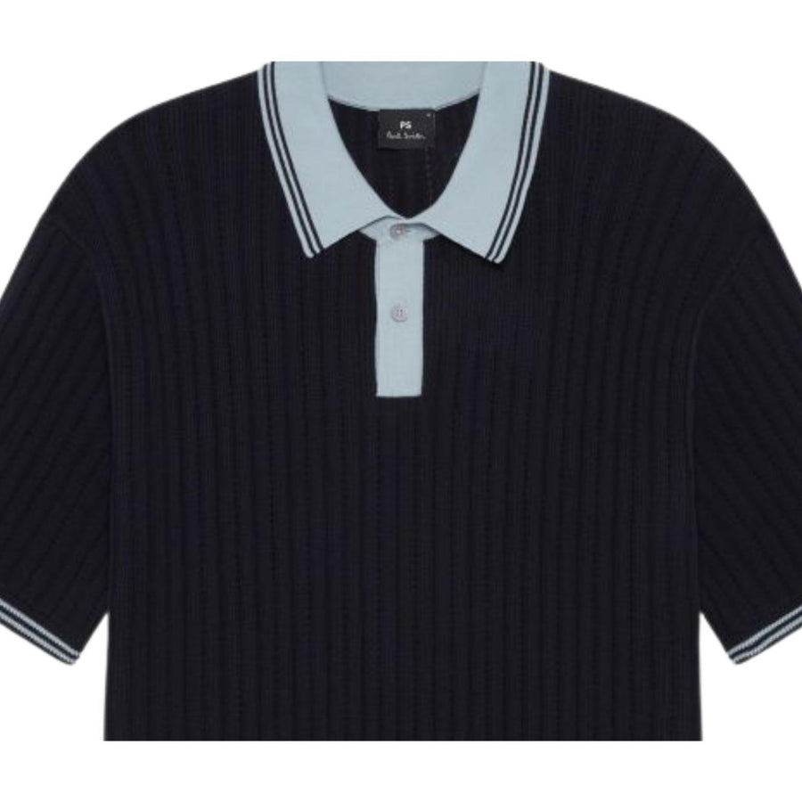 Paul Smith Regular Fit Short Sleeve Blue Sweater Polo Shirt
