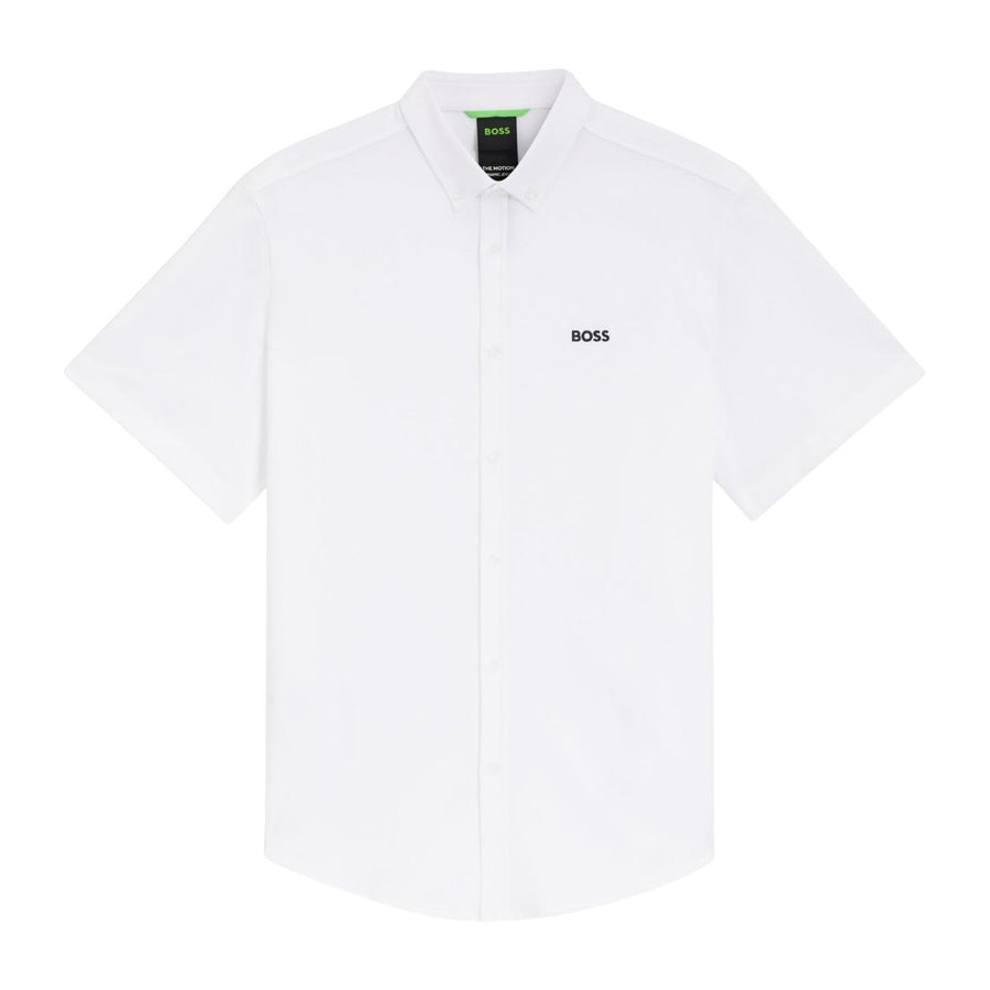 BOSS Motion Regular Fit Cotton Jersey Light White Short Sleeve Shirt