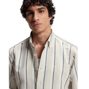 BOSS Regular Fit Linen Grey Stripes Shirt