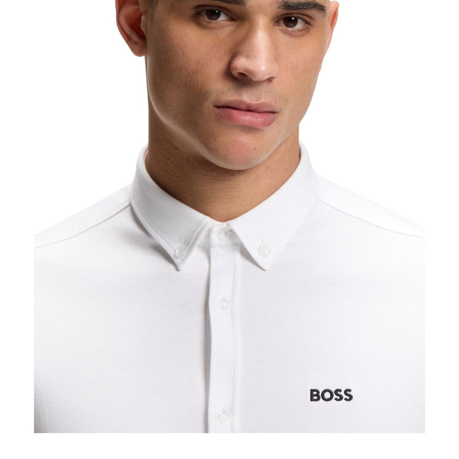 BOSS Motion Regular Fit Cotton Jersey Light White Short Sleeve Shirt