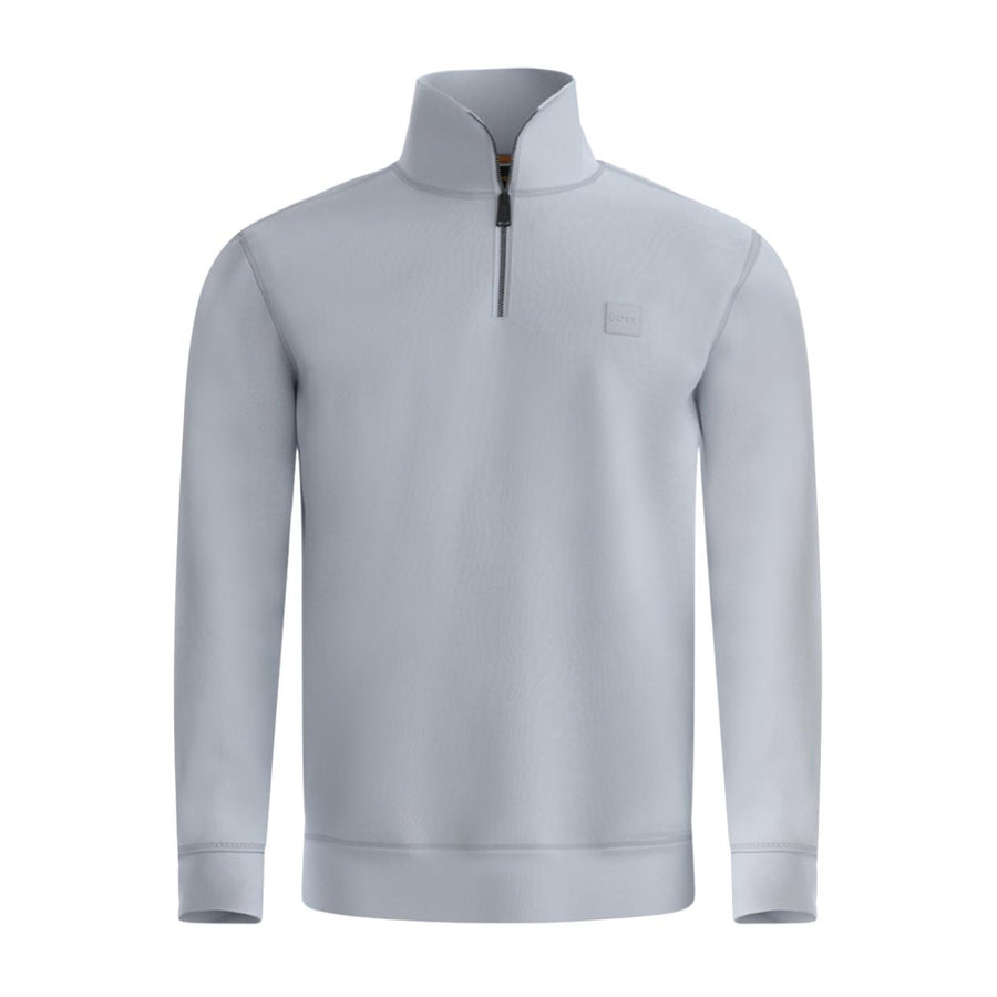 BOSS Zetrust Logo Patch Light Grey Zip Neck Sweatshirt