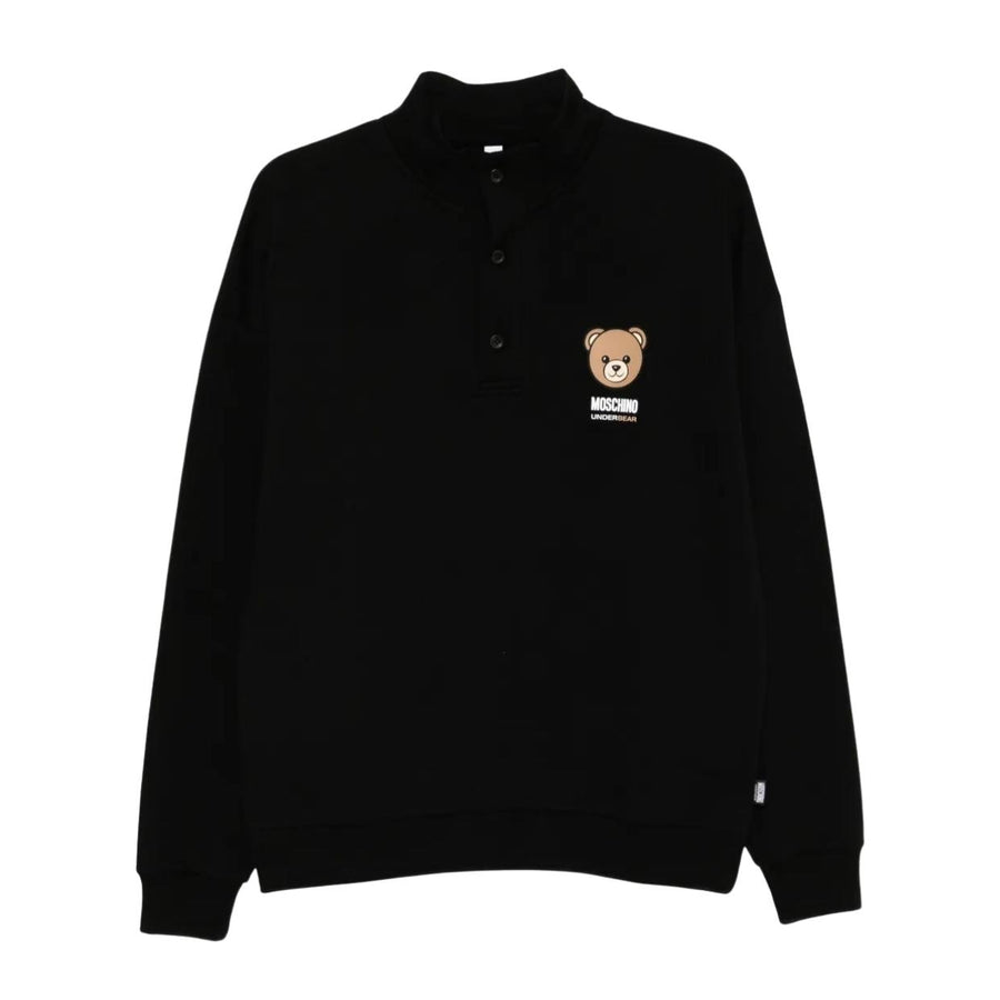 Moschino Underwear Teddy Bear Motif Logo Black Half Button Sweatshirt