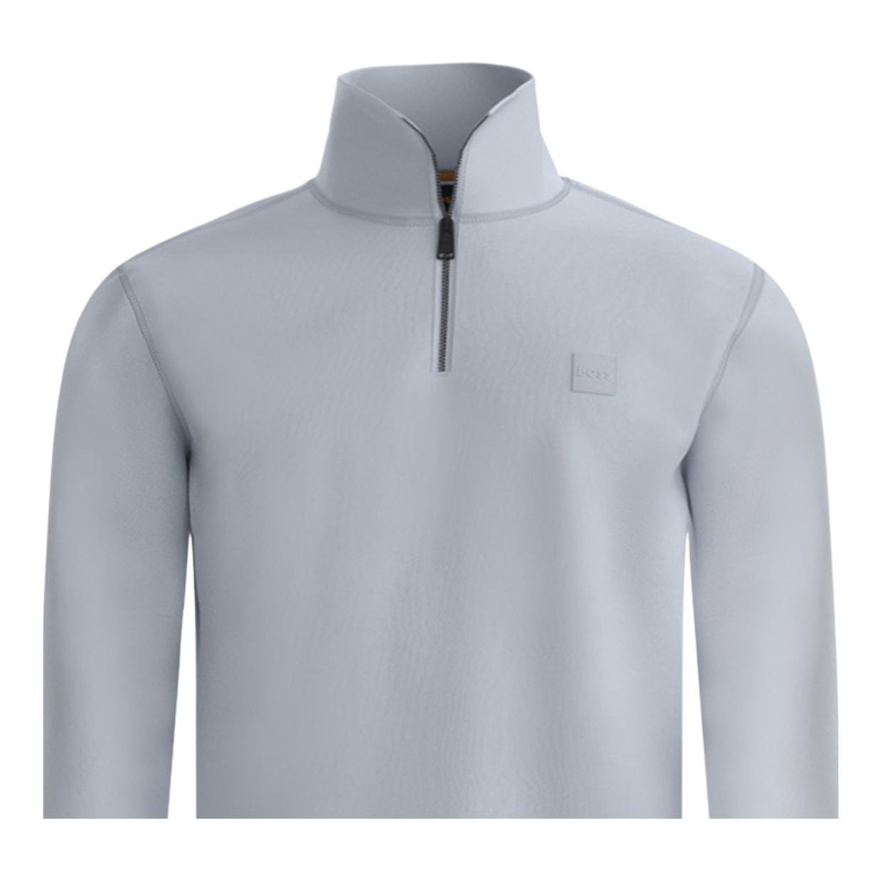 BOSS Zetrust Logo Patch Light Grey Zip Neck Sweatshirt
