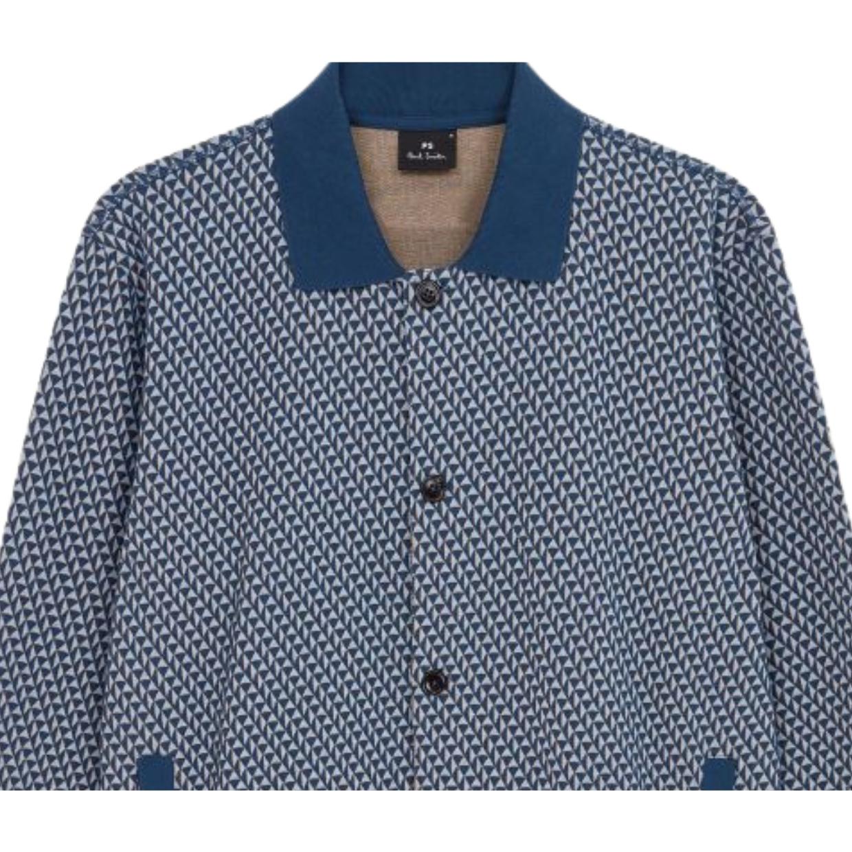 Paul Smith Regular Fit Cotton Blend Jacquard Blue Cardigan