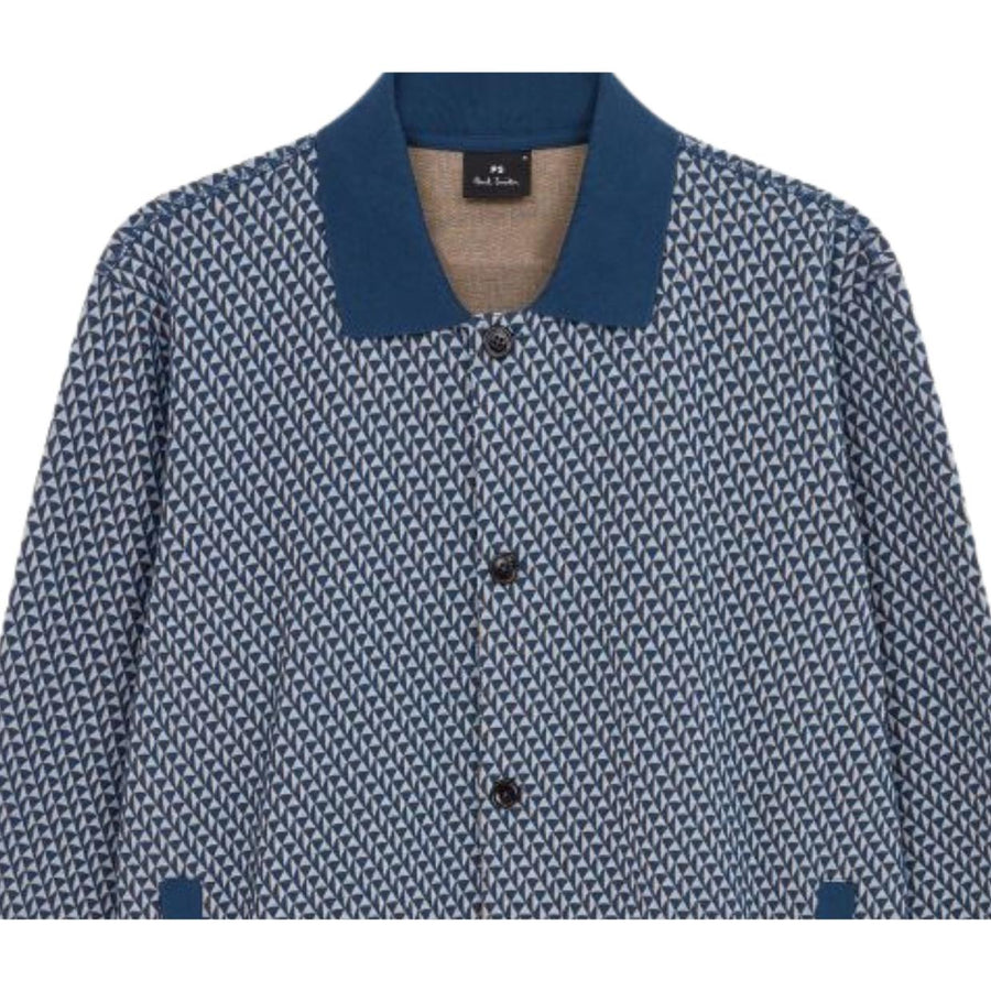Paul Smith Regular Fit Cotton Blend Jacquard Blue Cardigan