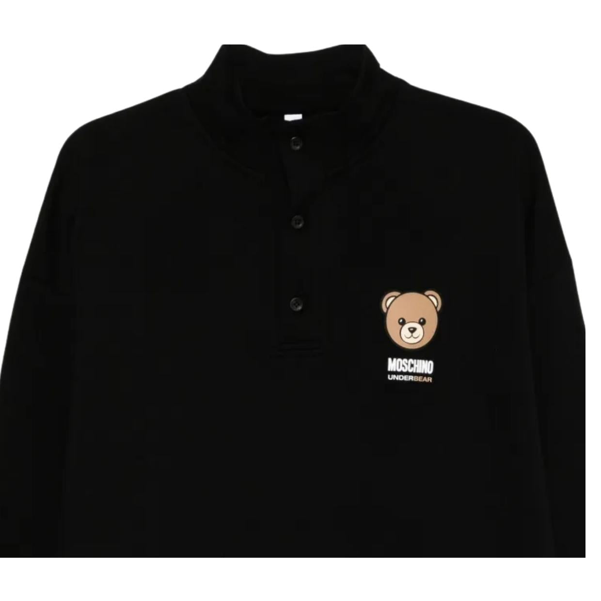 Moschino Underwear Teddy Bear Motif Logo Black Half Button Sweatshirt