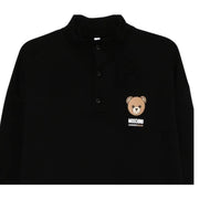 Moschino Underwear Teddy Bear Motif Logo Black Half Button Sweatshirt
