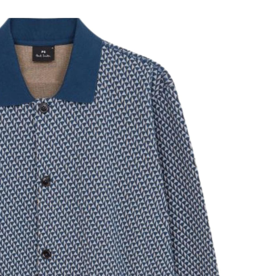 Paul Smith Regular Fit Cotton Blend Jacquard Blue Cardigan