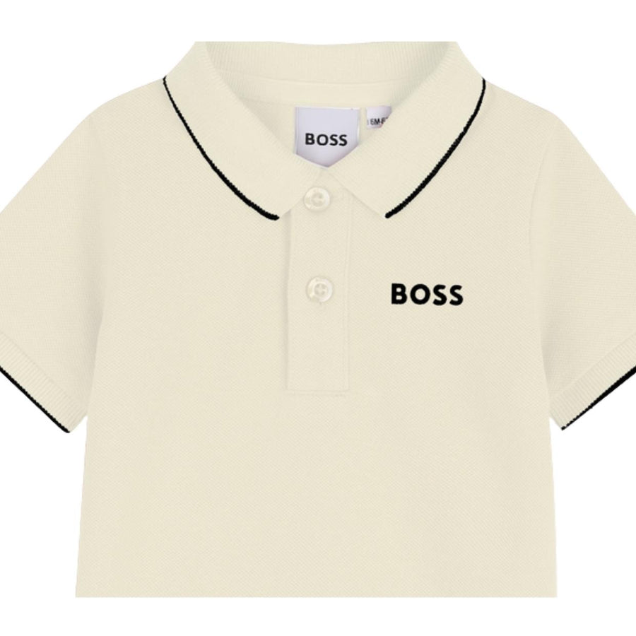 BOSS Baby Print Logo Sand Cotton Pique Polo Shirt