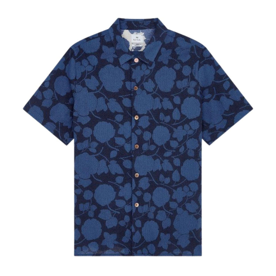 Paul Smith Causal Fit Floral Short Sleeve Blue Shirt