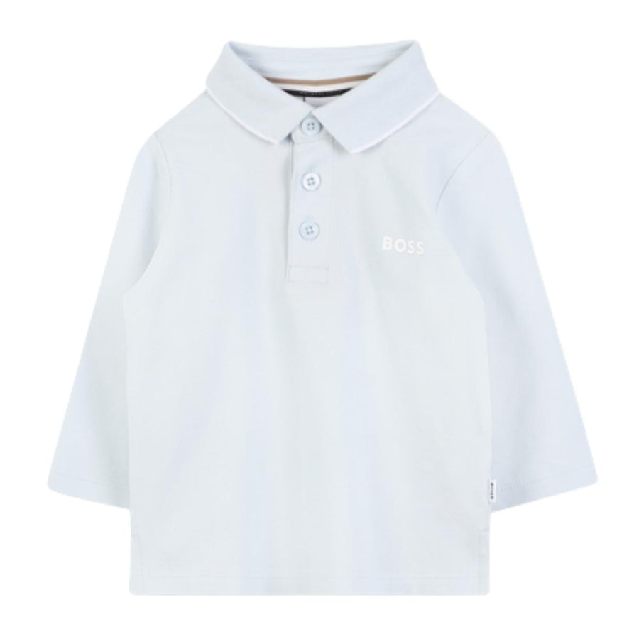 BOSS Baby Cotton Pique Long Sleeve Pale Blue Polo Shirt