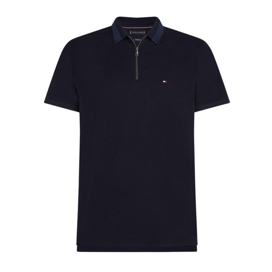 Tommy Hilfiger Mercerised Pique Navy Zip Polo Shirt