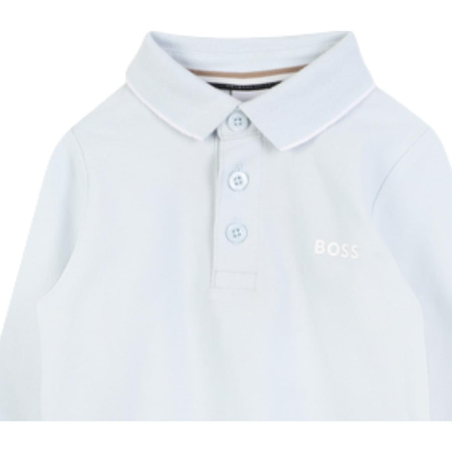 BOSS Baby Cotton Pique Long Sleeve Pale Blue Polo Shirt