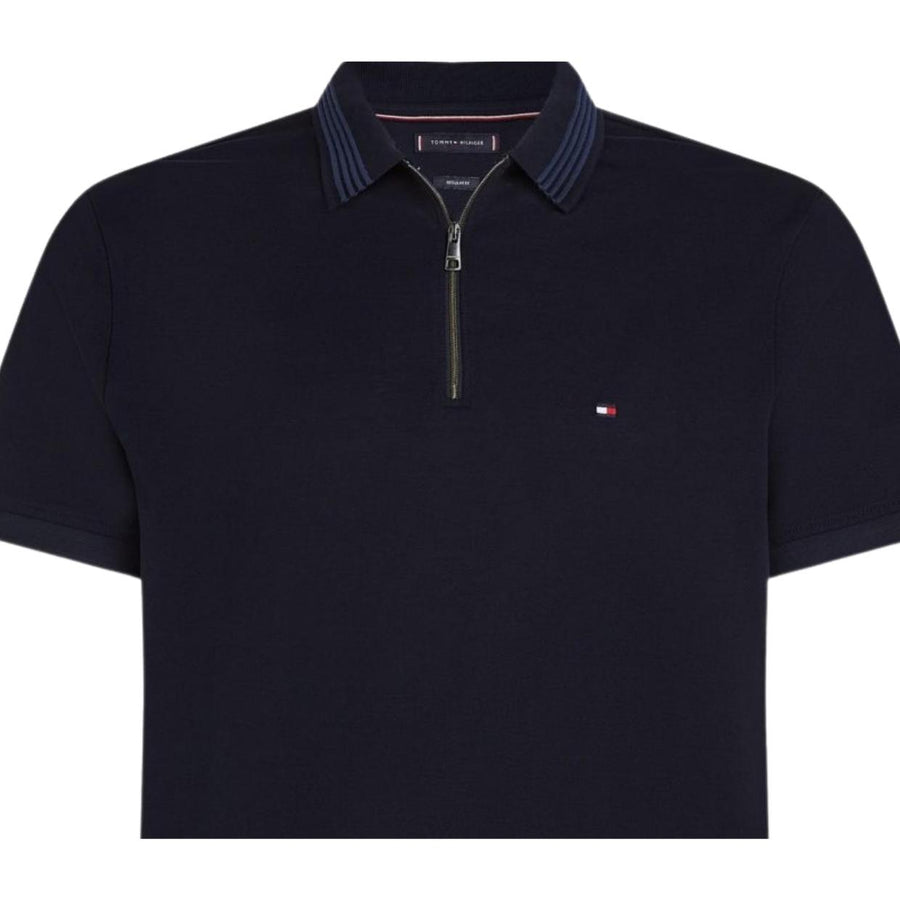 Tommy Hilfiger Mercerised Pique Navy Zip Polo Shirt